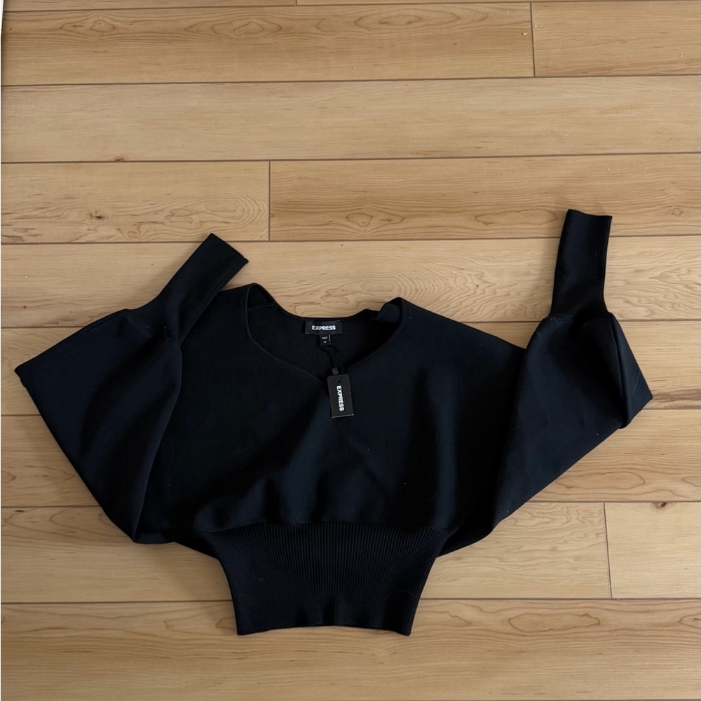 Express Balloon Sleeve Black Top